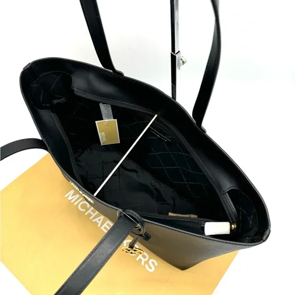 Michael Kors MD Zip Top Tote Bag Large Trifold Wallet Black